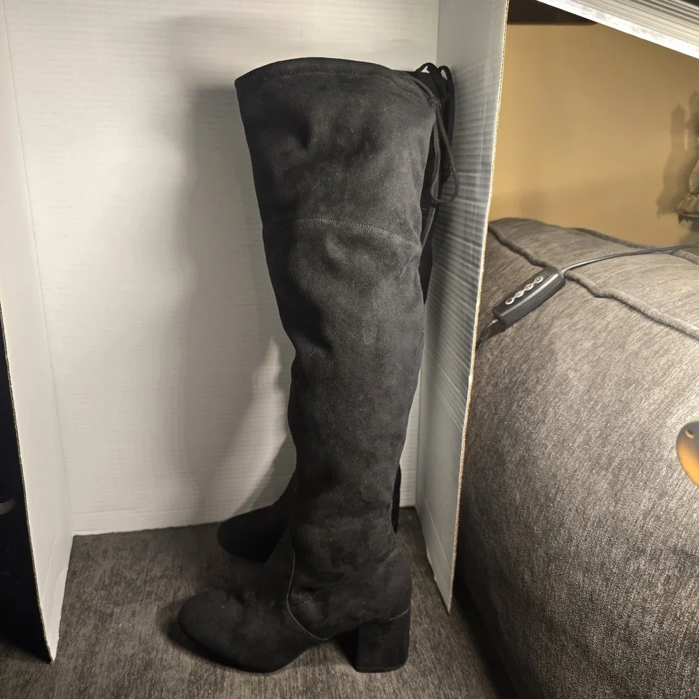 Black Over The Knee Boots Size 8W Kelly & Katie Black Suede Side Zip Block Heel